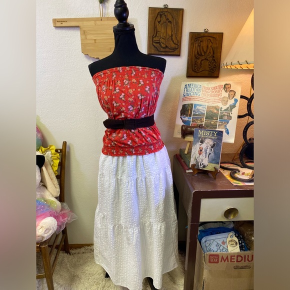 Old Navy Dresses & Skirts - Hippy Outfit Tiered Maxi Lined Skirt MED White Boho Shabby Chic Tube Top & Belt